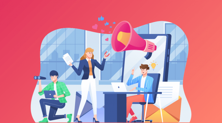 Personas trabajando en una agencia digital